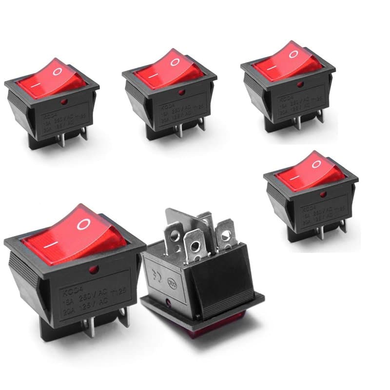 Switian 6 Pcs Lumière On/Off DPST bateau Interrupteur à bascule 16A/250 V/20A 125 V AC 4 Broches Rouge