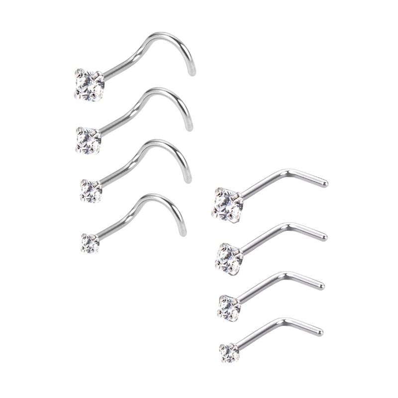 Mudder 20 Gauge Anneaux de Nez Courbés Bague du Nez Vis de Zircon Piercing Bijoux pour Le Corps, et L Bend Forme, 8 Pièces, Acie