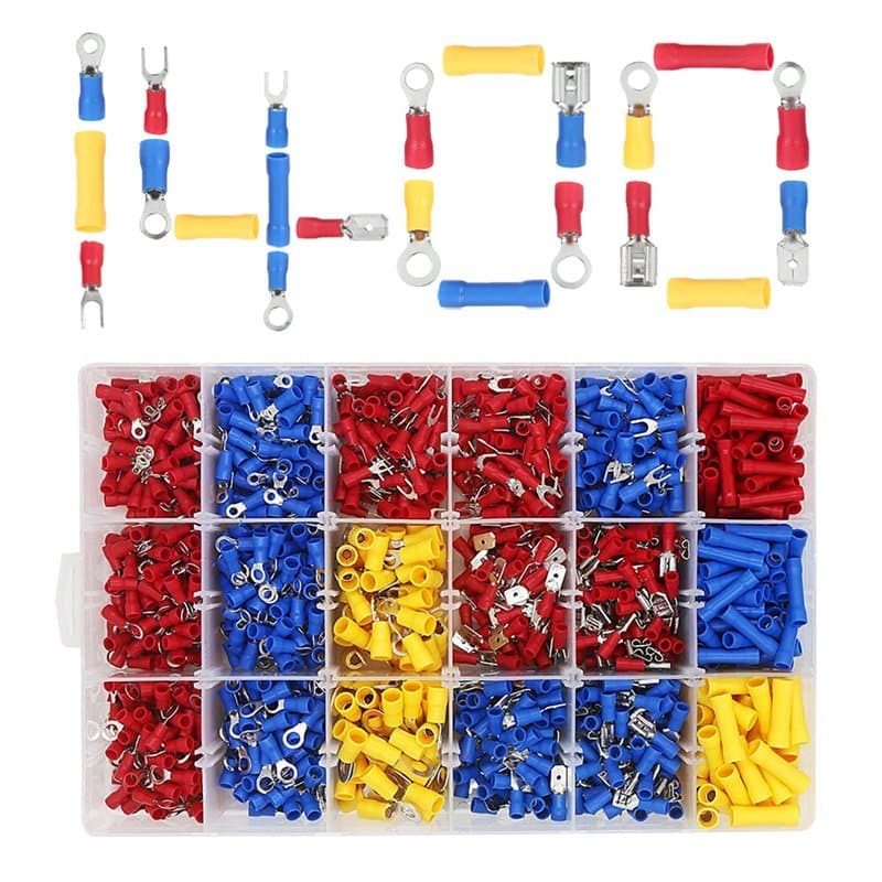 Cosse Electrique, ULIFEME 1400 Pièces Électrique Assortiment Connecteurs Isolées Sertissage, Ronde, Plate et Fourche Cosses Elec