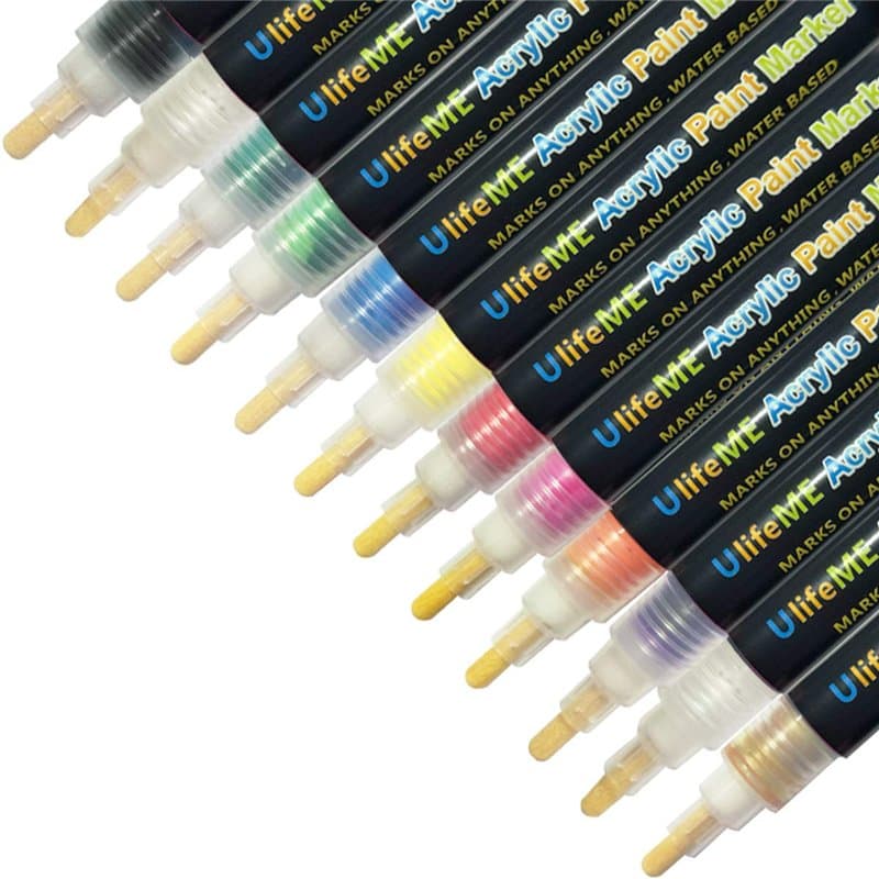 Marqueur Peinture Acrylique, UlifeME 12 Couleurs Marqueur Feutre Permanent pour Peinture Céramique, Bois, Porcelaine, Tissu, Ver