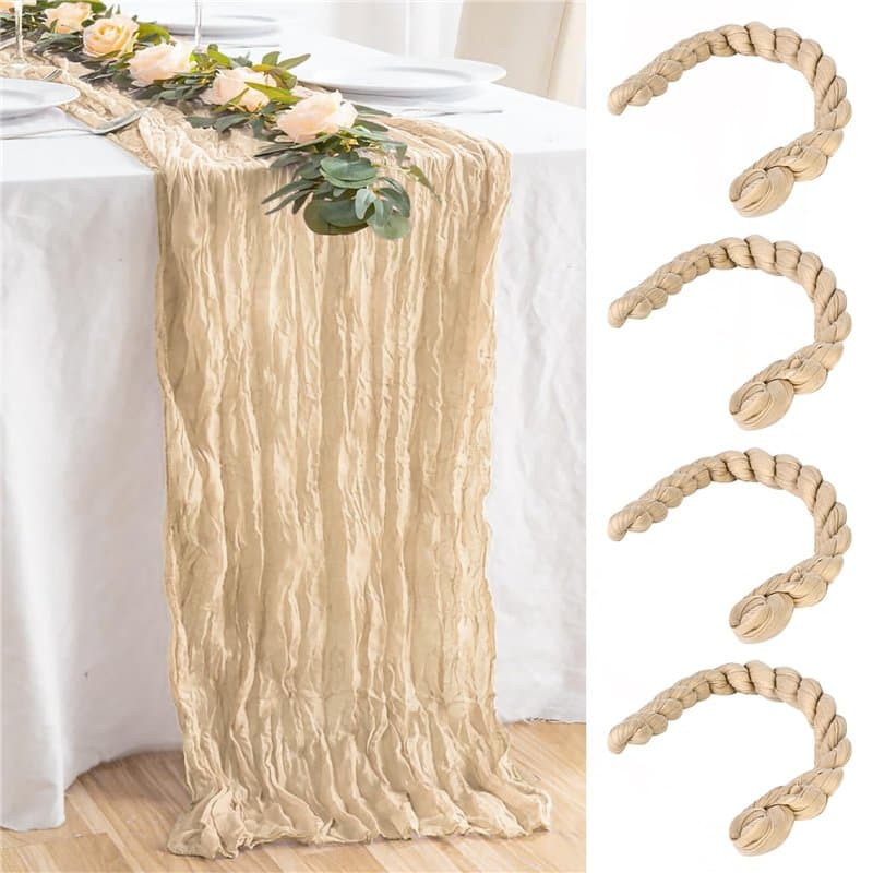 4 Pièces Chemin de Table en Gaze 90 x 400 cm,Chemin de Table Boho,Chemins de Table en Mousseline de Soie,Chemin de Table Beige p