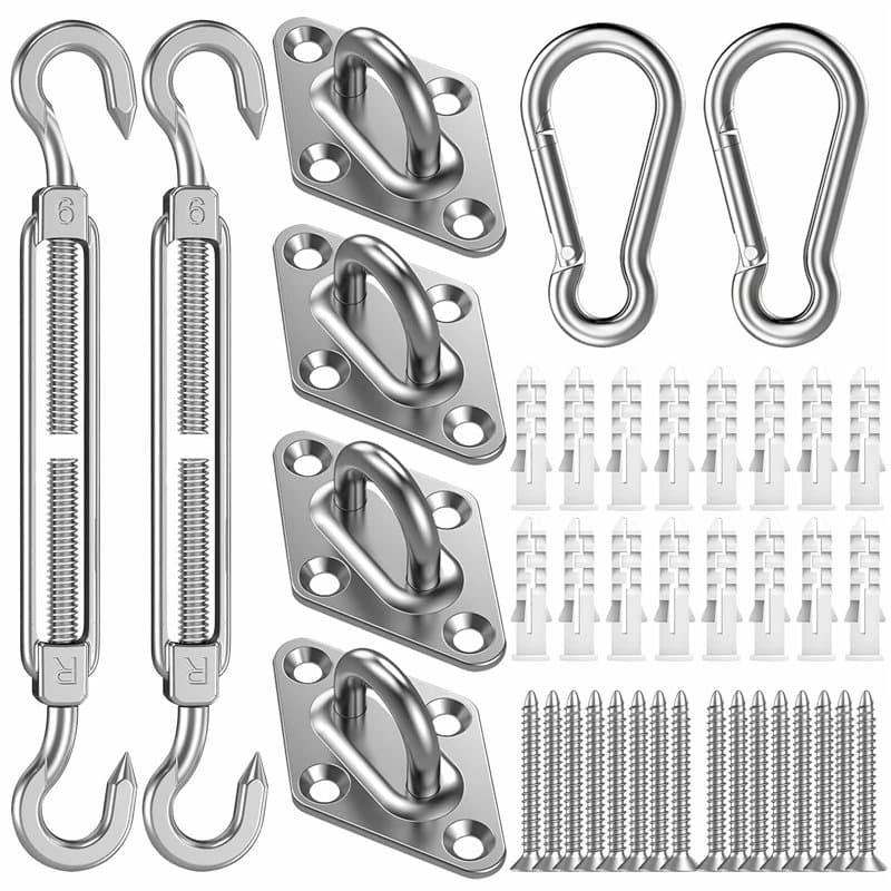HOOPOE Kit Fixation Voile D'ombrage,40 Pièces M6 Acier Inoxydable Kit de Fixation pour Auvent avec Crochets Tendeur Voile Ombrag