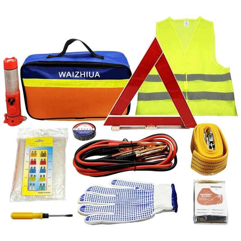 WAIZHIUA Kit de 12 Outils d'urgence pour Voiture, Kit de Sécurité Automobile avec Triangle De Signalisation, Gilet Haute Visibil