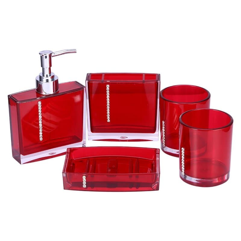 Lot de 5 Accessoires de Salle de Bain en Acrylique 1 Distributeur de Savon, 1 Porte Brosse à Dents, 1 Porte-Savon et 2 Tasses de