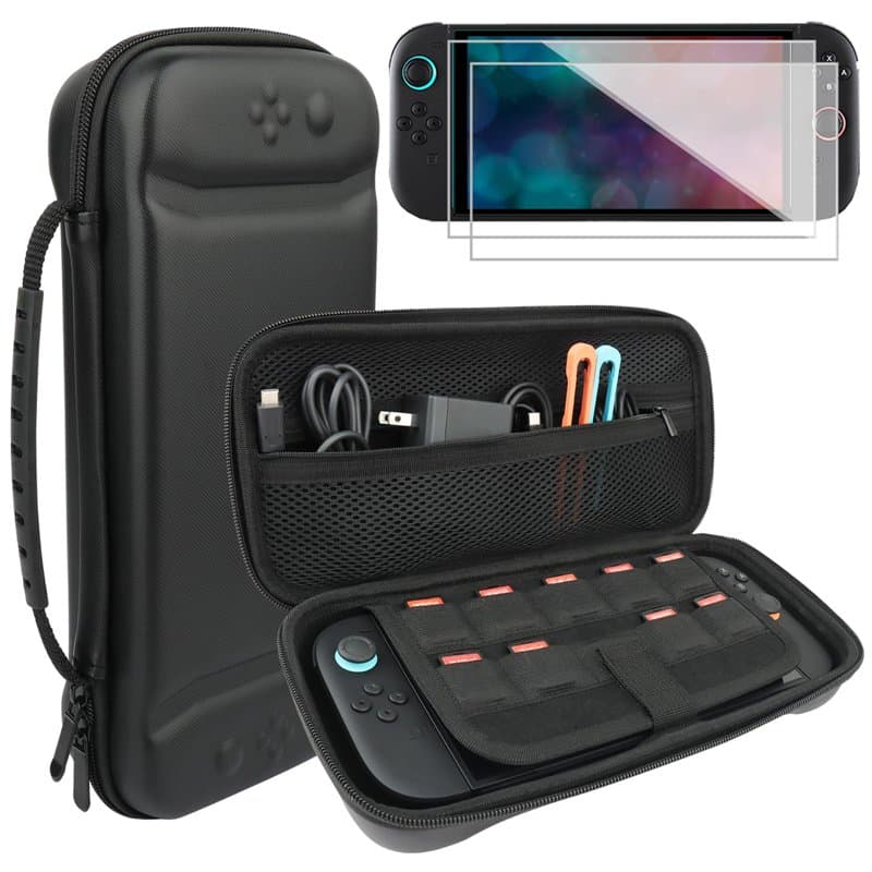 Housse de transport avec 2 paquets de protections d'écran en verre trempé pour Nintendo Switch 2 (2025), Kit d'accessoires de pr