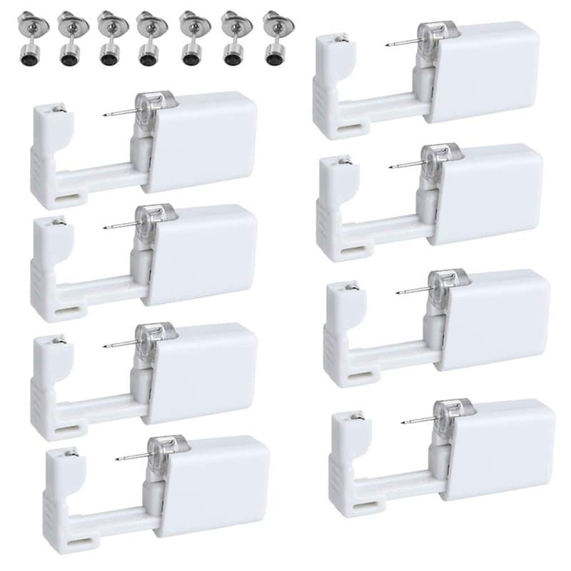 Lot de 8 pistolets de perçage d'oreille jetables avec clous d'oreilles asepsis sans douleur pour filles, femmes et hommes