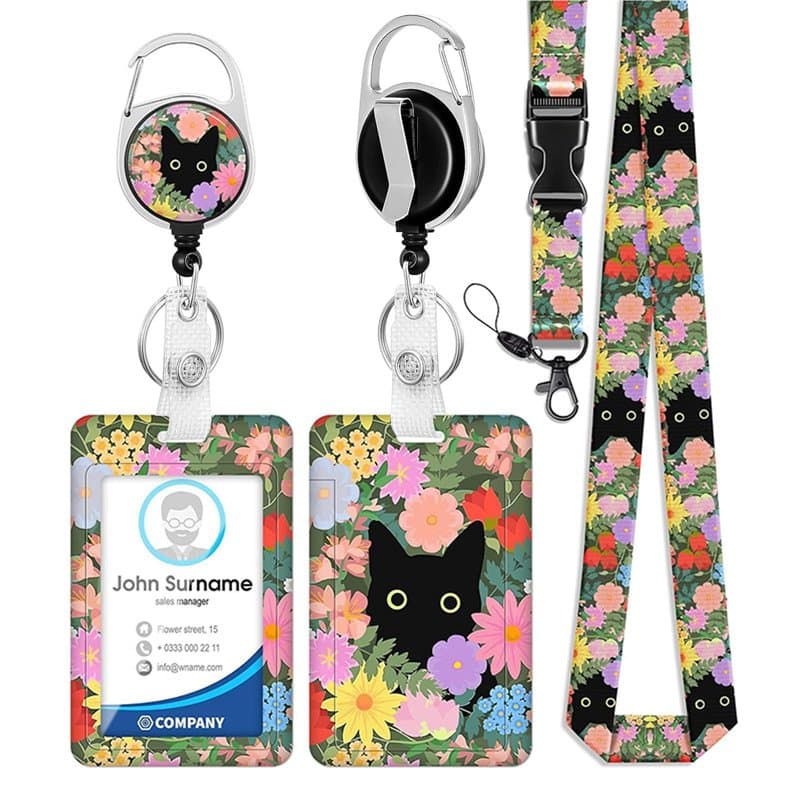 Porte Badge avec Cordon Tour de Cou avec Porte-Cartes, Porte Badge Enrouleur, Swivel Lobster Clasp avec Lanières Rétractables po
