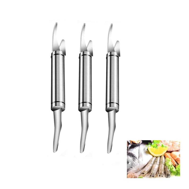 Éplucheur De Crevettes Professionnel 5-en-1 en Acier Inoxydable,Outil Multifonction Pour Éveiner,Décortiquer,Couper et Vider les
