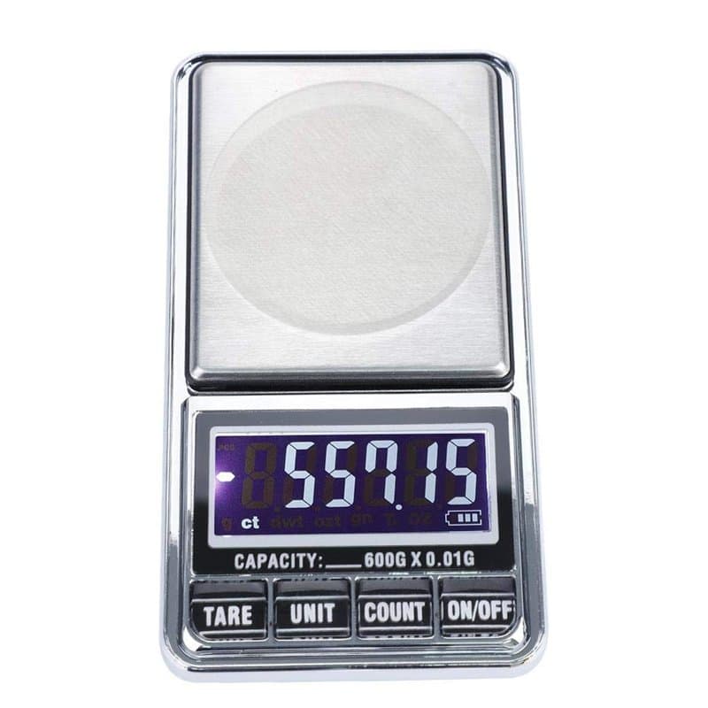 Vikye Balance de poche numérique, balance électronique de haute précision USB, 600g/0.01g, argenté, avec grand écran LCD rétroéc