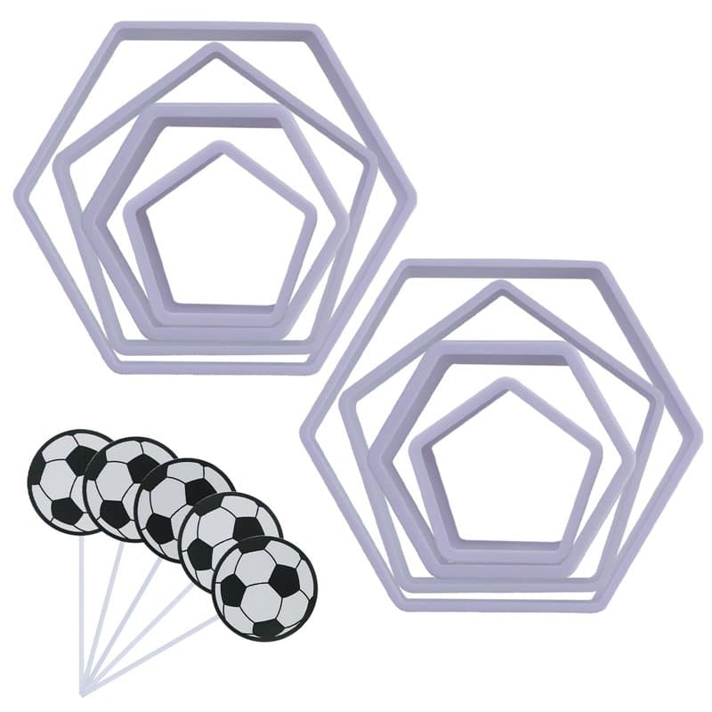 8 Pièces Football Cookie Cutter, Hexagon And Pentagon Cutters With 5 Pieces Football Cake Inserts, Plastic Football Pattern Cutt