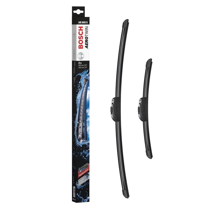 Bosch Balais d'Essuie–Glace Plats Aerotwin Retrofit AR605S, Longueur: 600mm/340mm – 1 Paire de Balais avant