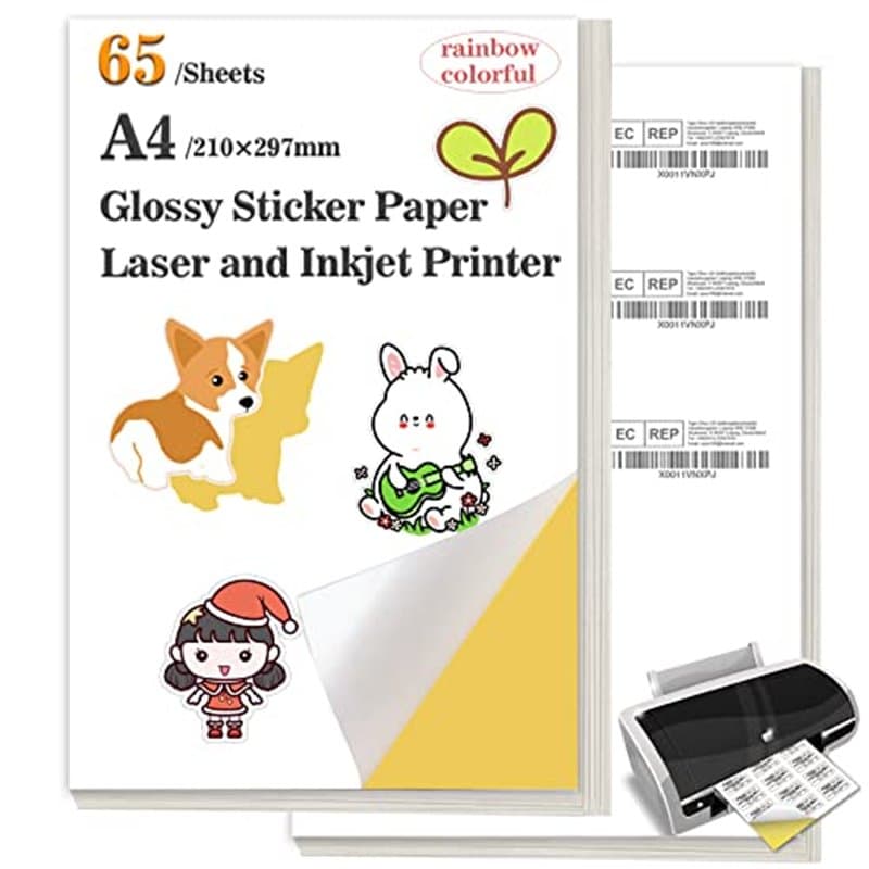 Étiquettes autocollantes universelles 65 feuilles 210 x 297 mm Papier brillant pour imprimante Papier adhésif A4 Imprimante d'ét