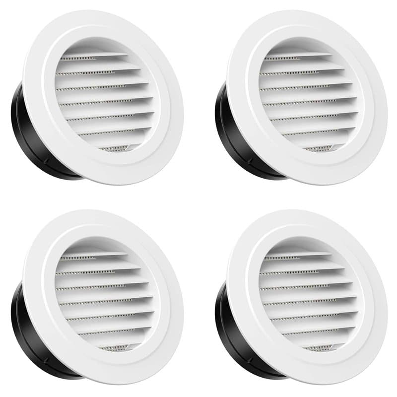 ANBOO Lot de 4 Grille de Ventilation Ronde, Grille D’aération en Plastique avec Moustiquaire, Grille Aeration pour Salle de Bain