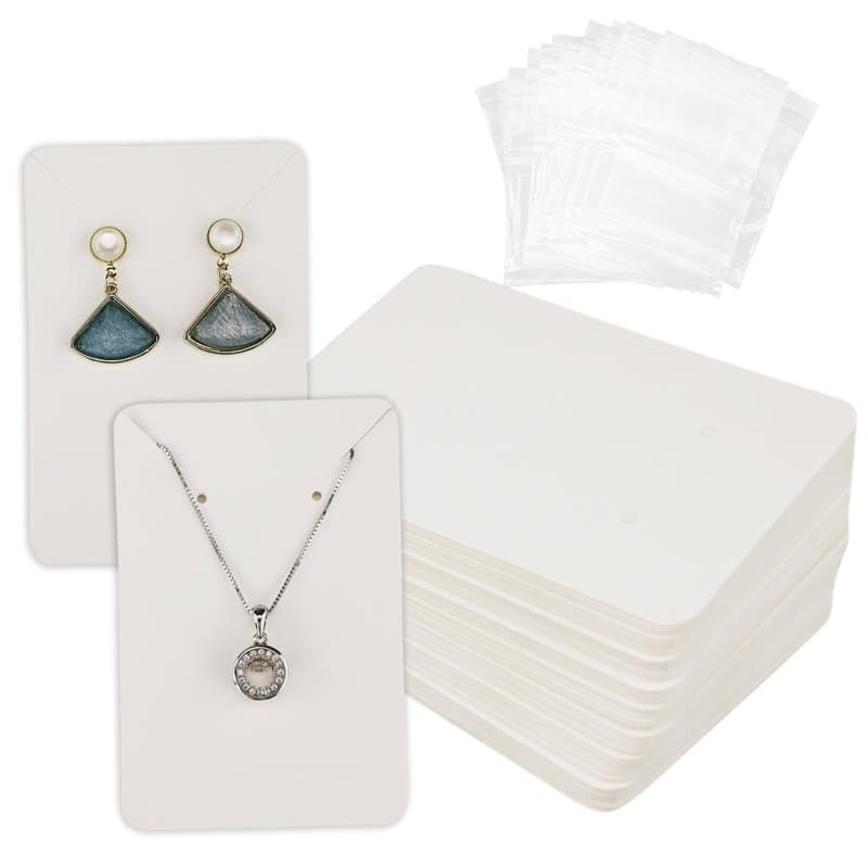 Lot de 50 cartes de présentation pour bijoux et boucles d'oreilles avec sac transparent, 9 x 6 cm, cartes d'emballage pour boucl