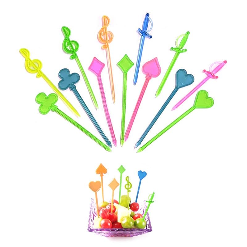 Fourchette de fruits en plastique 100pcs, cure-dents de fruits, accessoires de bento, amour, épée, cartes à jouer, forme symbole