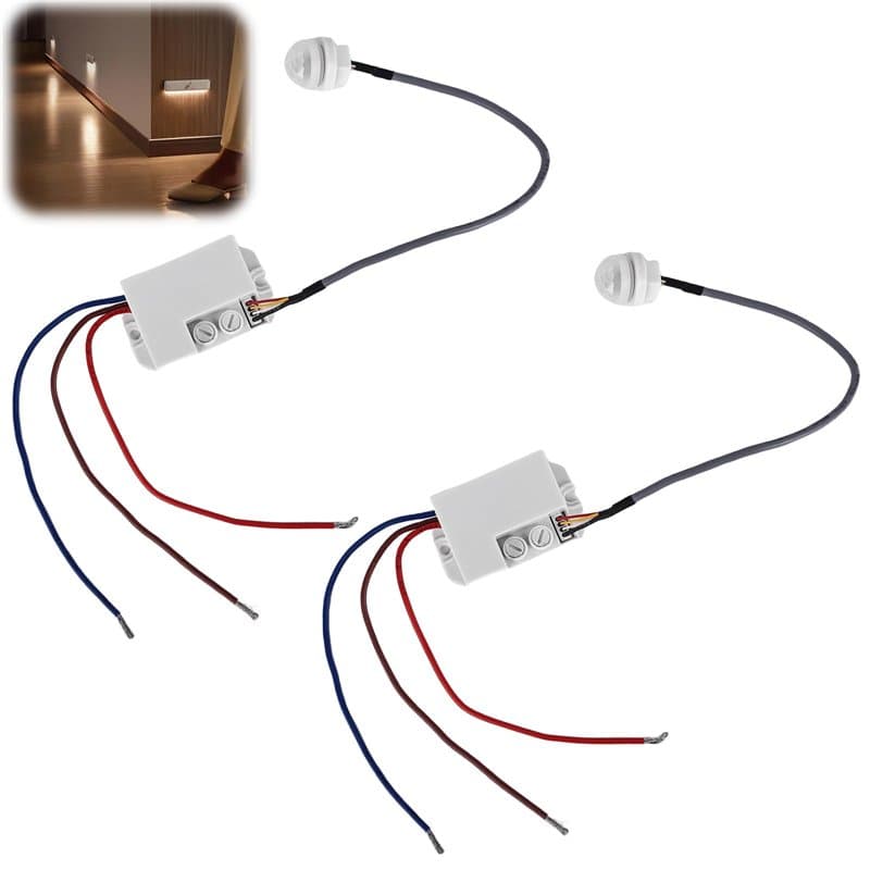 Lot de 2 mini détecteurs de mouvement 220 V : IP65 Mini détecteur de mouvement infrarouge encastré, interrupteur à capteur infra