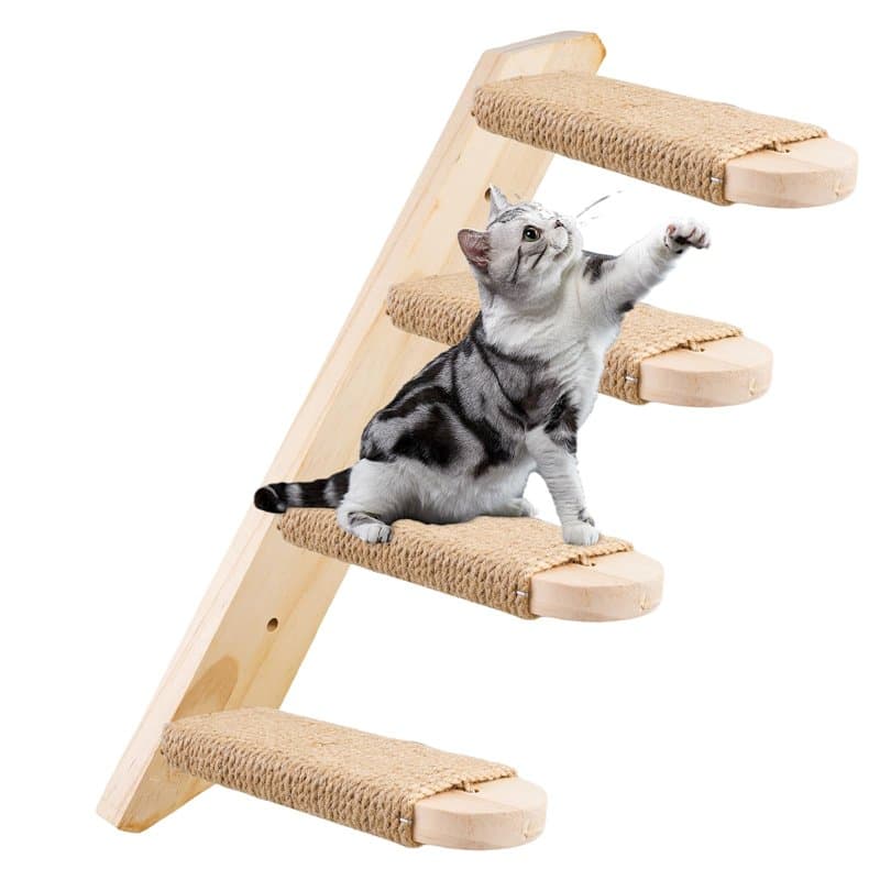 Behogan Escalier mural pour chat, en chêne massif, mur d'escalade, échelle pour chat, jusqu'à 15 kg, meuble d'escalade, meuble d