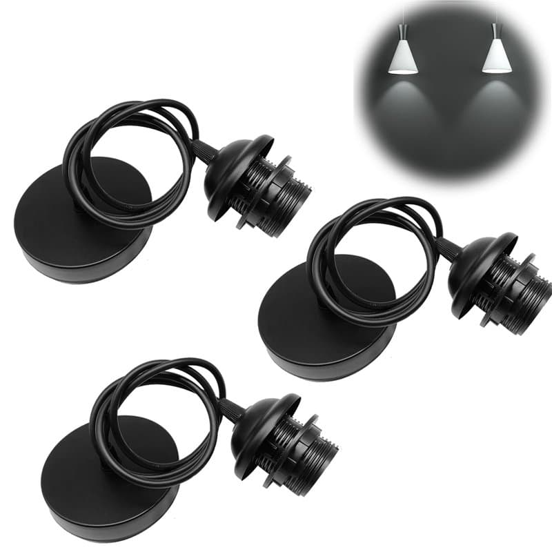 Behogan Lot de 3 suspensions de lampe E27, câble réglable de 100 cm avec anneau à vis amovible, suspension de lampe E27 avec ann