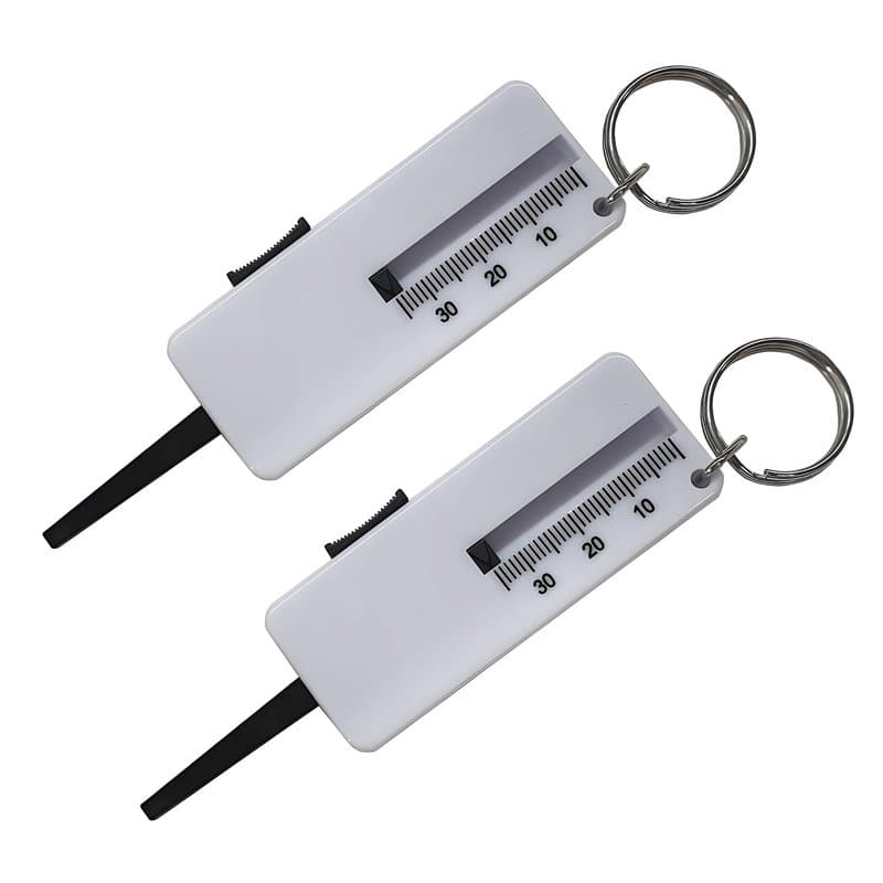 EUZUXU Lot De 2 Jauge De Profondeur De Bande De Roulement De Pneu 0-30 mm, Tread Depth Gauge, pour Voiture, Moto, Van, Camion, C