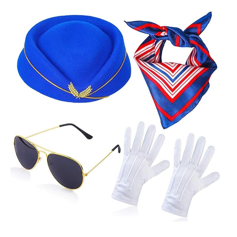 Accessoires de Costume pour Hôtesse de L'air, Accessoires de Cosplay pour Hôtesses de L'air, Chapeau Hôtesse de L'air écharpe Ga