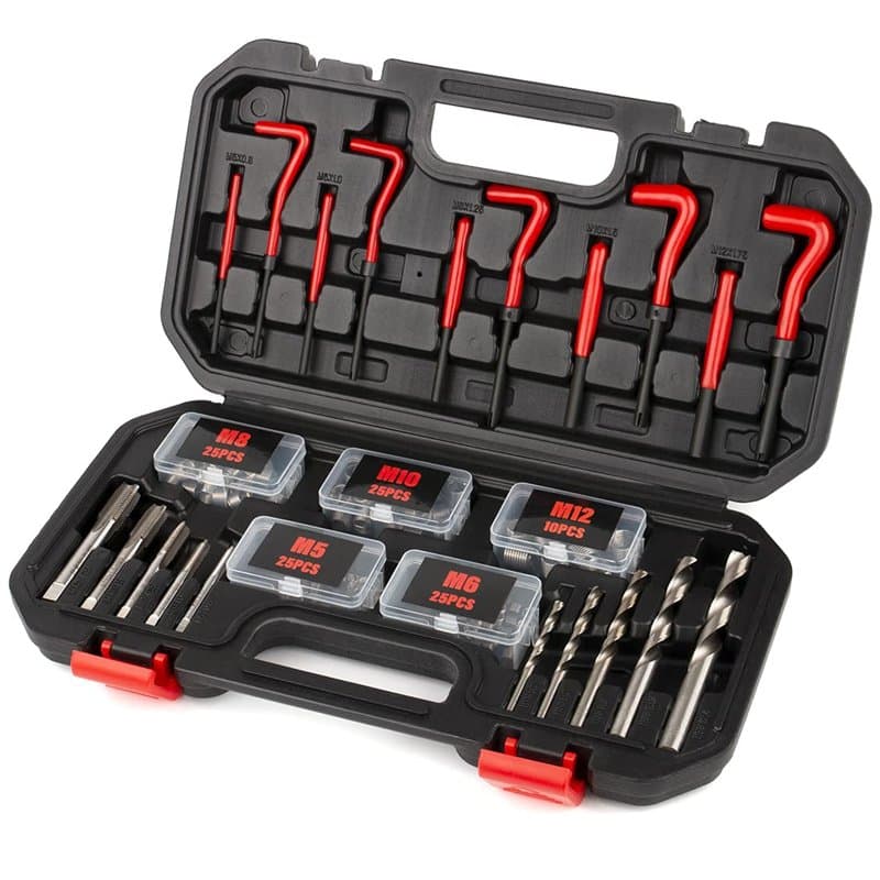 FOURROBBER 131 Pièces Kit de réparation de filetage,131 Pcs Kit Filet Insertion de Fil Foret Gaines Métrique Helicoil inserts M5