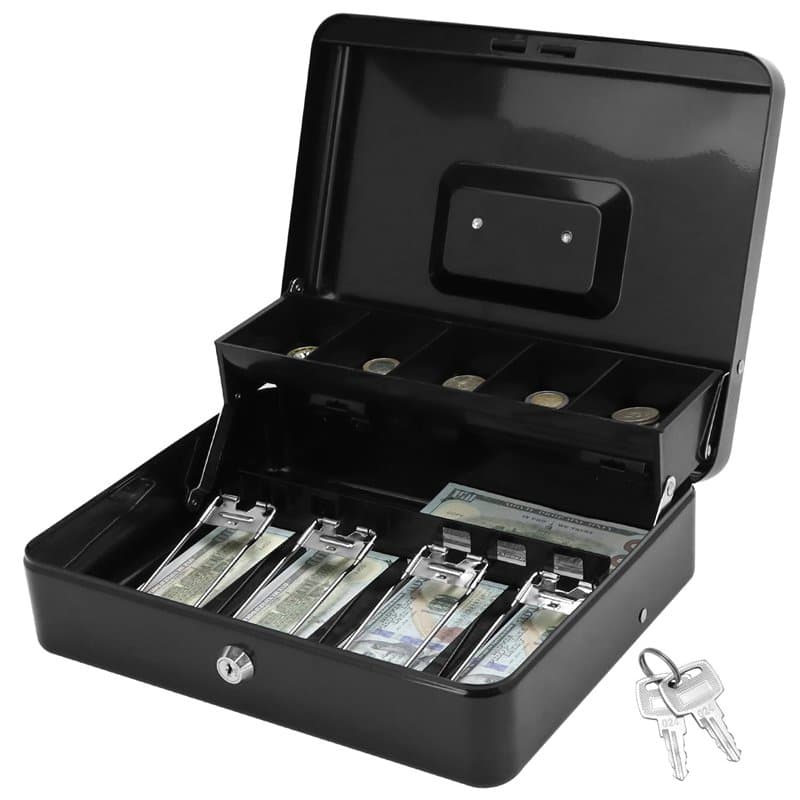 QWORK® Caisse Monnaie, Caisse à Monnaie Verrouillable avec 2 Clés, Caisse Double Couche 30x24x9cm, pour Maison, Bureau, Supermar