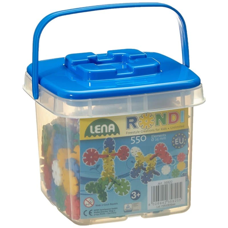 Lena 35820 - Jeu de Construction Rondi 25 dans Un Seau, 550 pièces en Couleurs Vives, env. 25 mm, Jeu de Construction avec pièce
