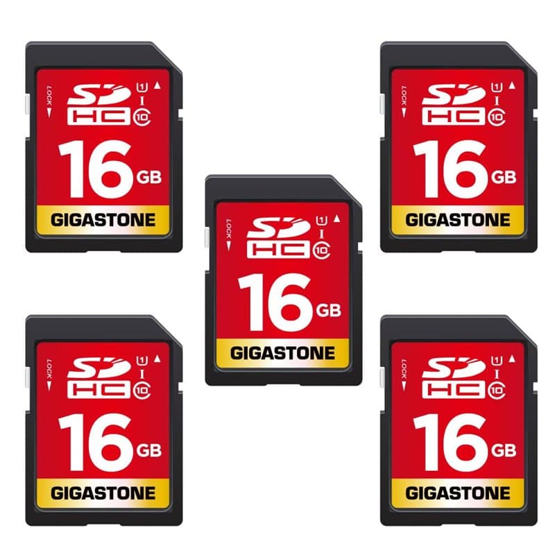GIGASTONE 16Go SDHC Carte Mémoire, Lot de 5 Cartes, Prime Série, Vitesse de Transfert allant jusqu'à 80 Mo/s. pour Photos, vidéo