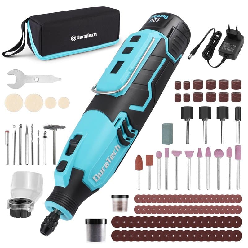 DURATECH Outil Rotatif Multifonction sans Fil 12V avec 118 Accessoires, 7 Réglages de Vitesse Variable 5000-35000 tr/min, pour M