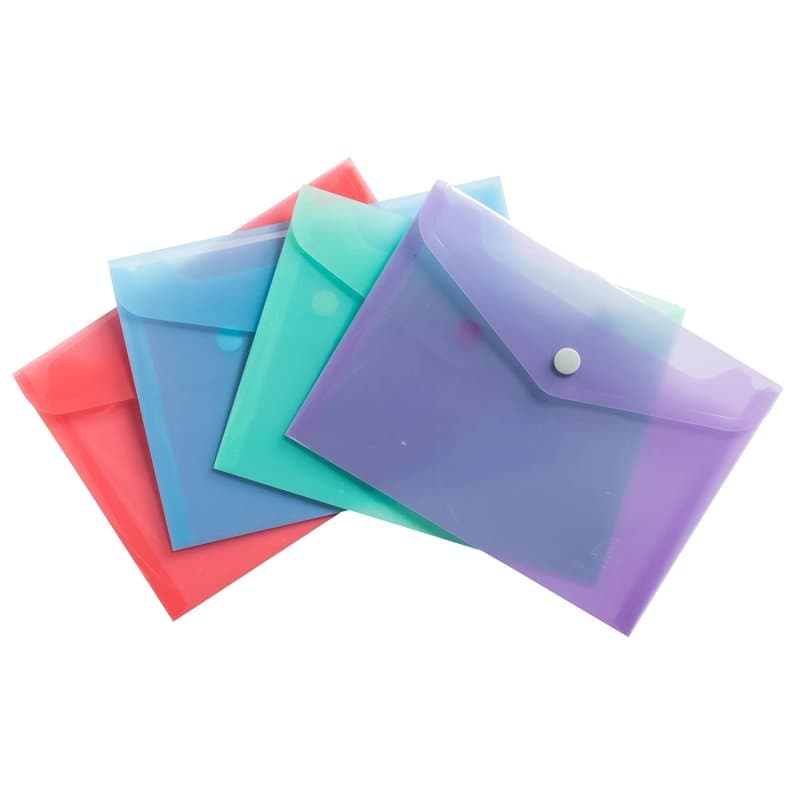Exacompta - Réf. 35430E - Paquet de 4 pochettes fermeture bouton pression avec rabat - Chromaline Pastel - Dimensions : 14x10cm