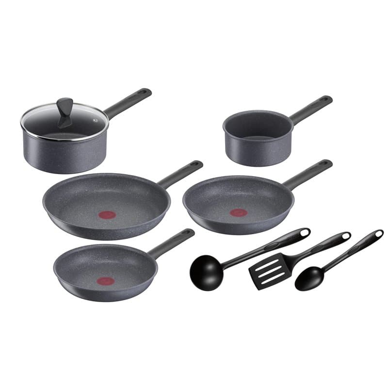 Tefal Natural On Batterie cuisine 9 p, Casseroles 16/20 cm + couvercle, Poêles 24/26/30 cm, Induction, Revêtement antiadhésif, E