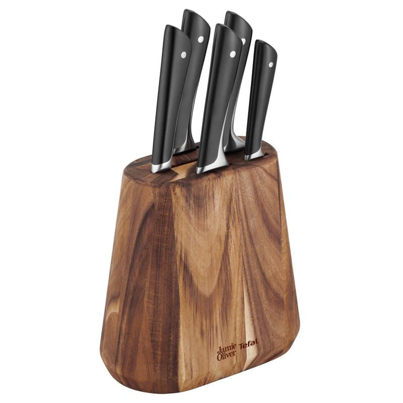 JAMIE OLIVER by Tefal Bloc + 5 Couteaux de cuisine, Chef 20 cm, Santoku 16.5 cm, Pain 20 cm, Utilité 12 cm, Office 9 cm K267S556