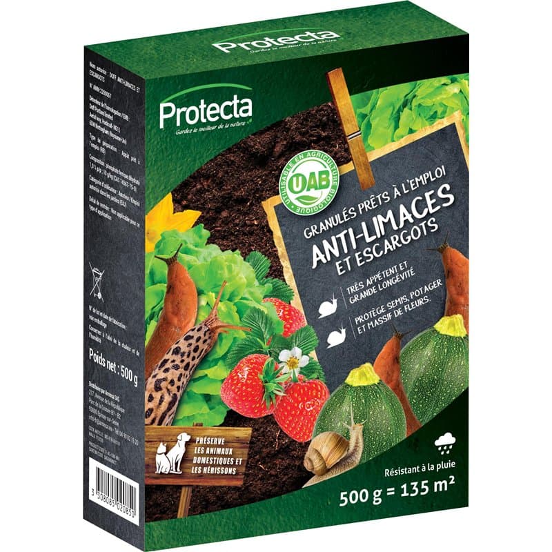 Protecta® Granulés Anti-Limaces et Escargots – À Base de Phosphate Ferrique – Résistant à la Pluie – Protection Potager, Semis e