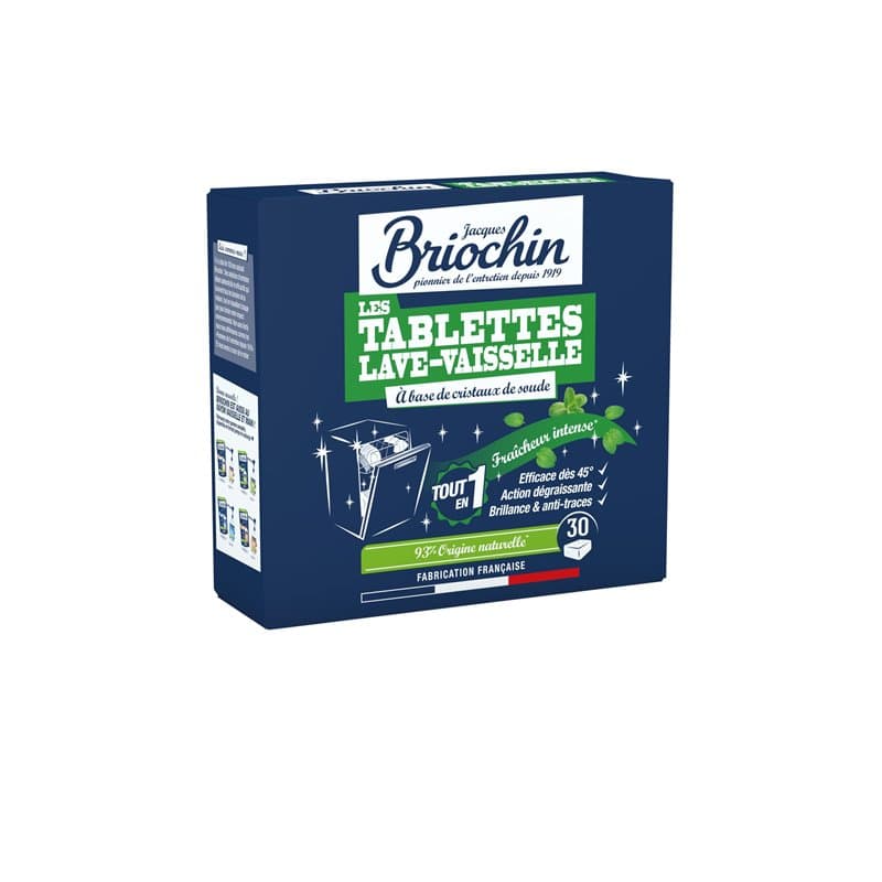 JACQUES BRIOCHIN - 30 tablettes lave-vaisselle parfum fraicheur intense - Action puissante contre les taches - Ultra dégraissant
