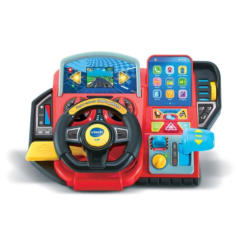 VTech - Super Console Turbo Pilote, Simulateur de Conduite avec Écran Couleur et Tableau de Bord, Courses de Voitures, Apprentis