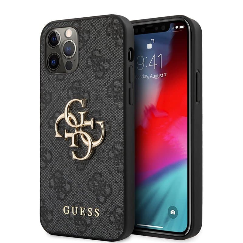 Guess GUHCP12L4GMGGR Coque de Protection pour iPhone 12 Pro Max 6,7" avec Logo 4G Big Metal Gris