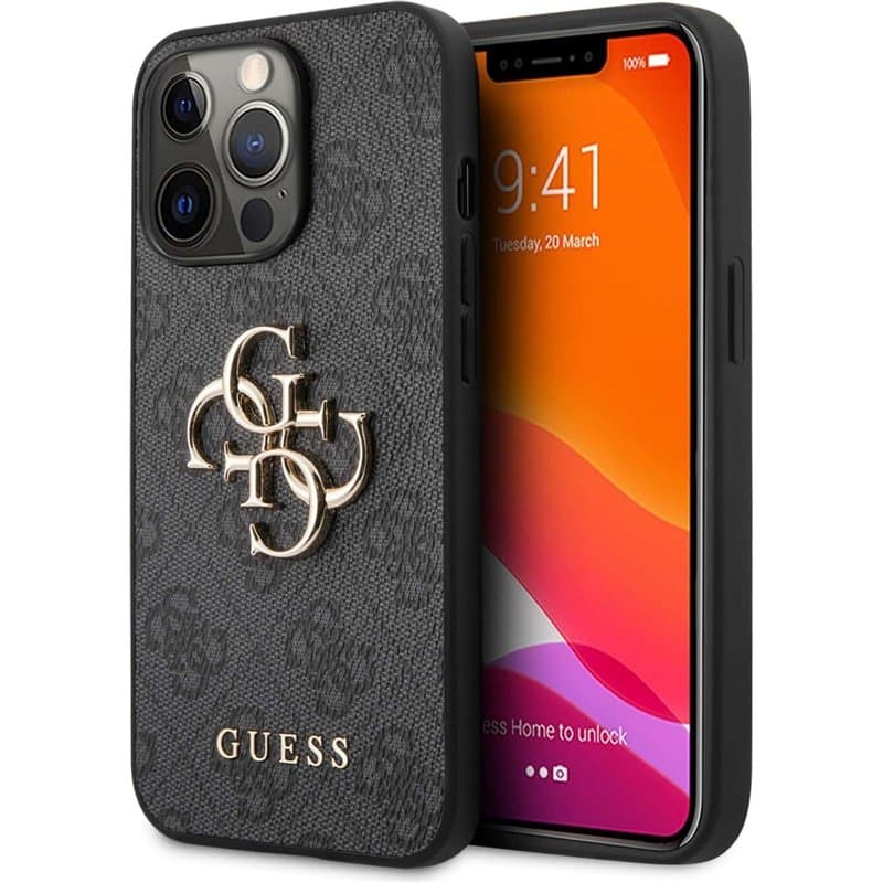 Guess GUHCP13X4GMGGR Coque de Protection pour iPhone 13 Pro Max 6,7" avec Logo 4G Big Metal Gris