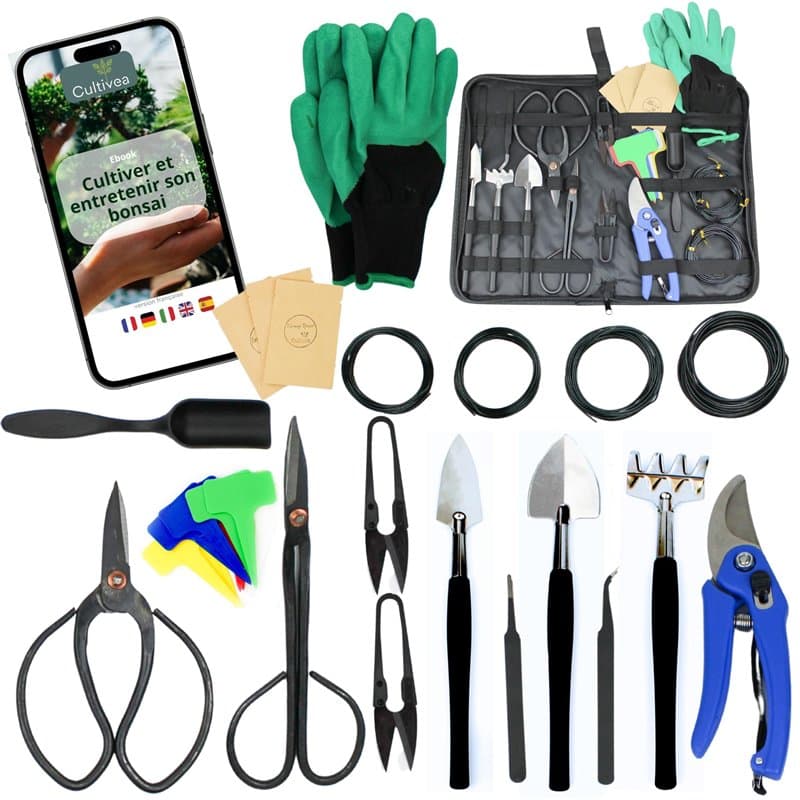 Cultivea® Lot de 32 Outils Complet bonsaï – Outil en Acier - Jardinez - Cisailles à bonsaï pour Entretien de Vos bonsaïs et Plan
