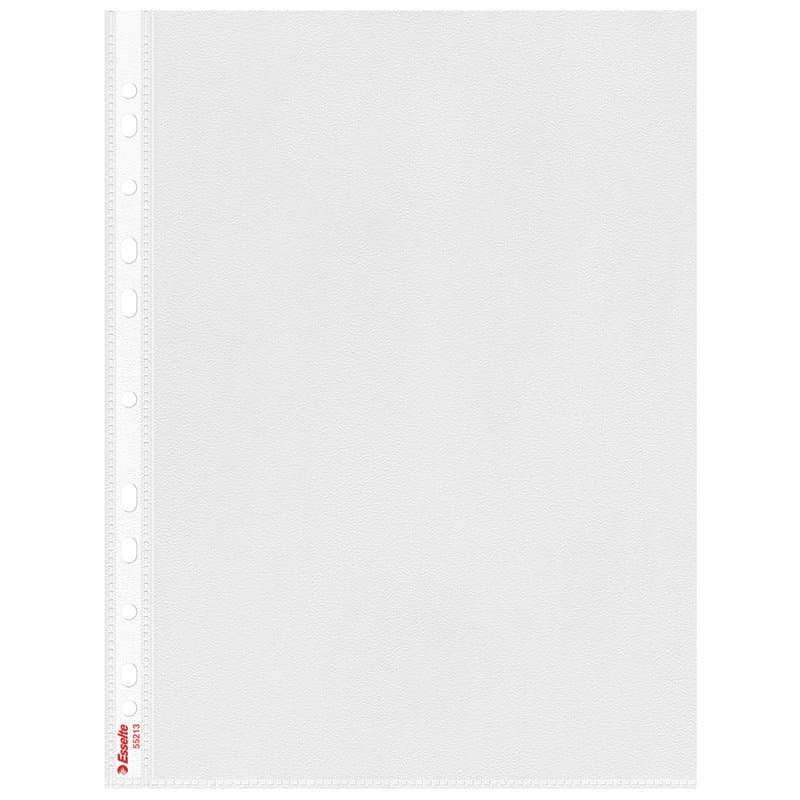 Esselte Quality, Pochettes Plastique Perforées A4, Matière Grainée Mate Transparente, Ouverture sur le Haut et à Gauche, Polypro