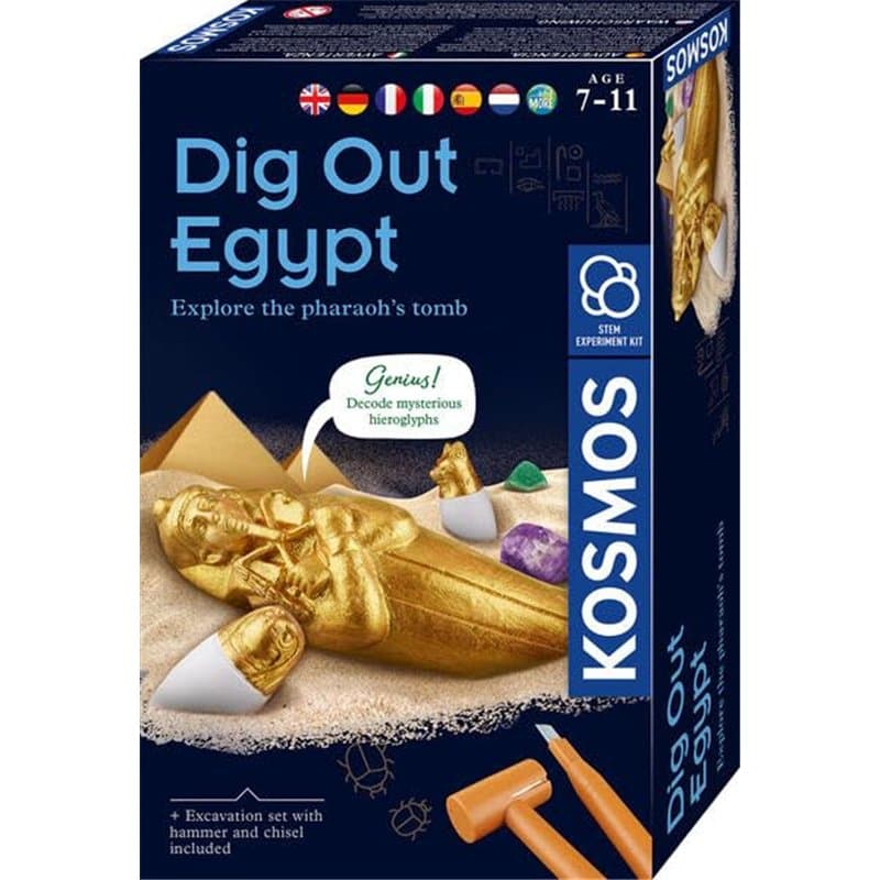 KOSMOS 617370 Trésor Pharaon Kit d'excavation pour déterrer de vraies pierres précieuses et sarcophages avec marteau et burin, k