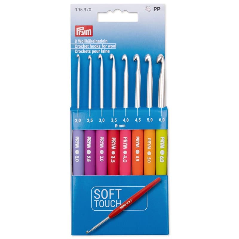 Prym 195970 Crochets pour laine jeu avec manche souple, 2-6mm