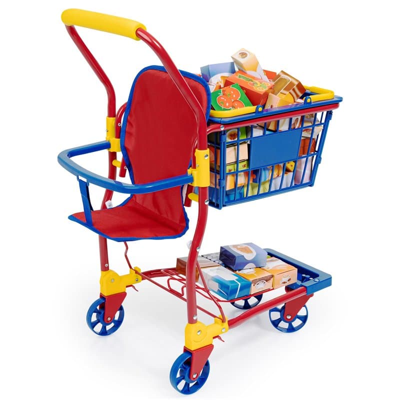 Bayer Design 75003AA Chariot à provisions supermarché avec siège pour poupée intégré, Multicolore