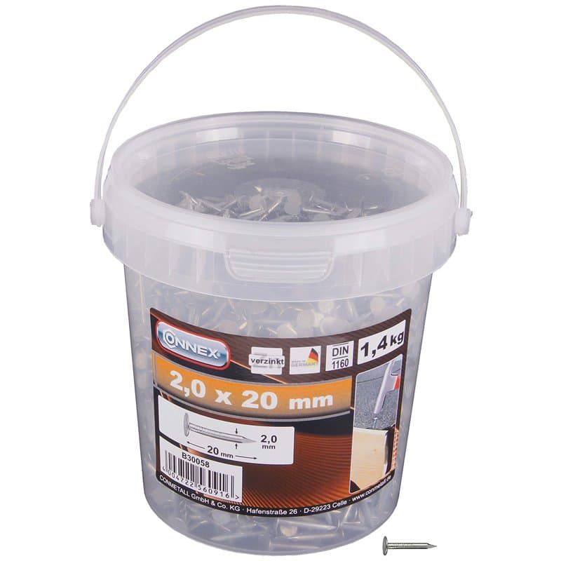 Connex B30058 Clous à tête large pour carton goudronné 2,0 x 20 mm galvanisés 1,4 kg