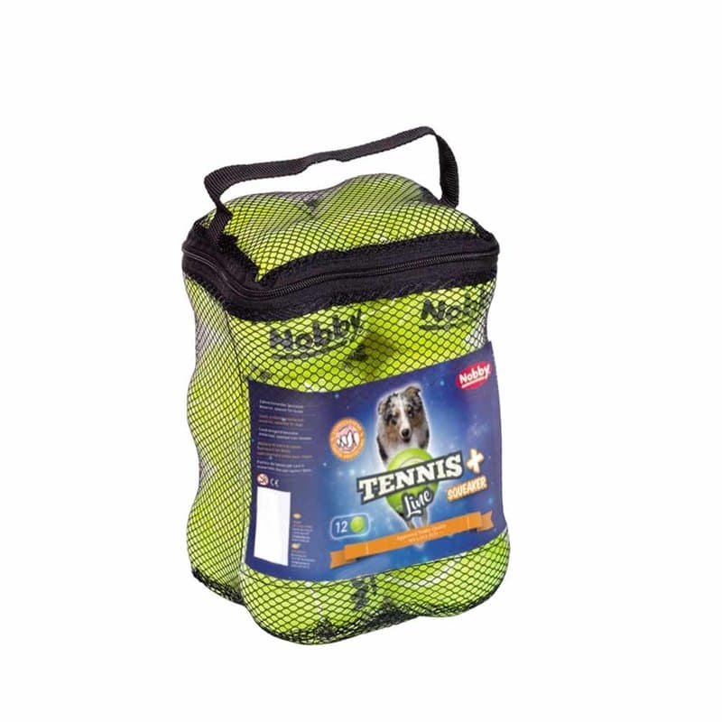 Nobby Lot de 12 balles de Tennis avec couineur - Taille XS 4,5 cm - Sac en Filet