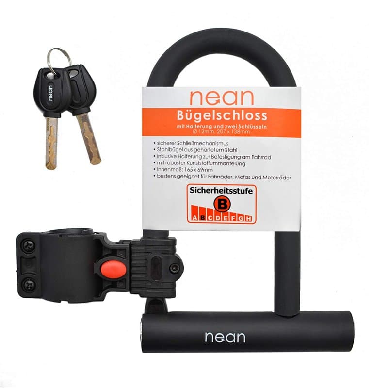 nean Antivol de vélo en U avec support et 2 clés de sécurité, Ø 12 mm, 207 x 138 mm, noir