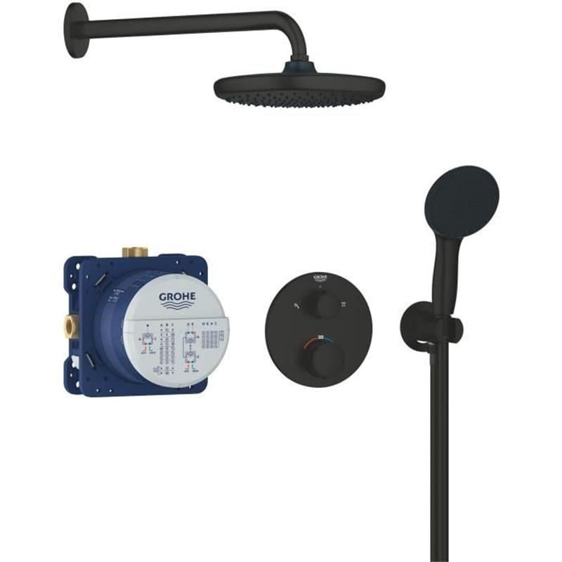 Ensemble de douche encastré - 1 + 2 jets - Mitigeur thermostatique - GROHE - 348832430 - Noir