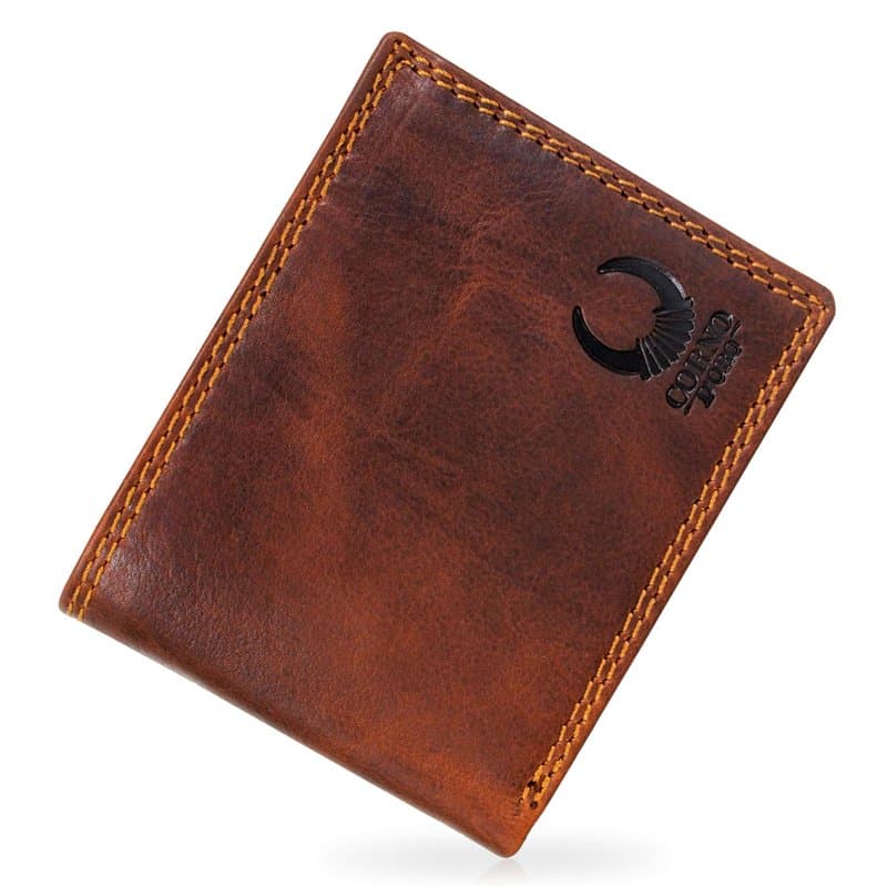 Corno d´Oro Porte-Monnaie en Cuir véritable pour Hommes, bourse vintage 32010W, porte-cartes marron, portefeuille avec bloqueur