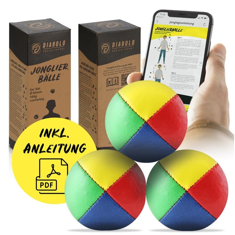Diabolo Freizeitsport Lot de 3 balles de jonglage de 62 mm avec millet d'oiseau durable, cuir synthétique imperméable, idéal pou