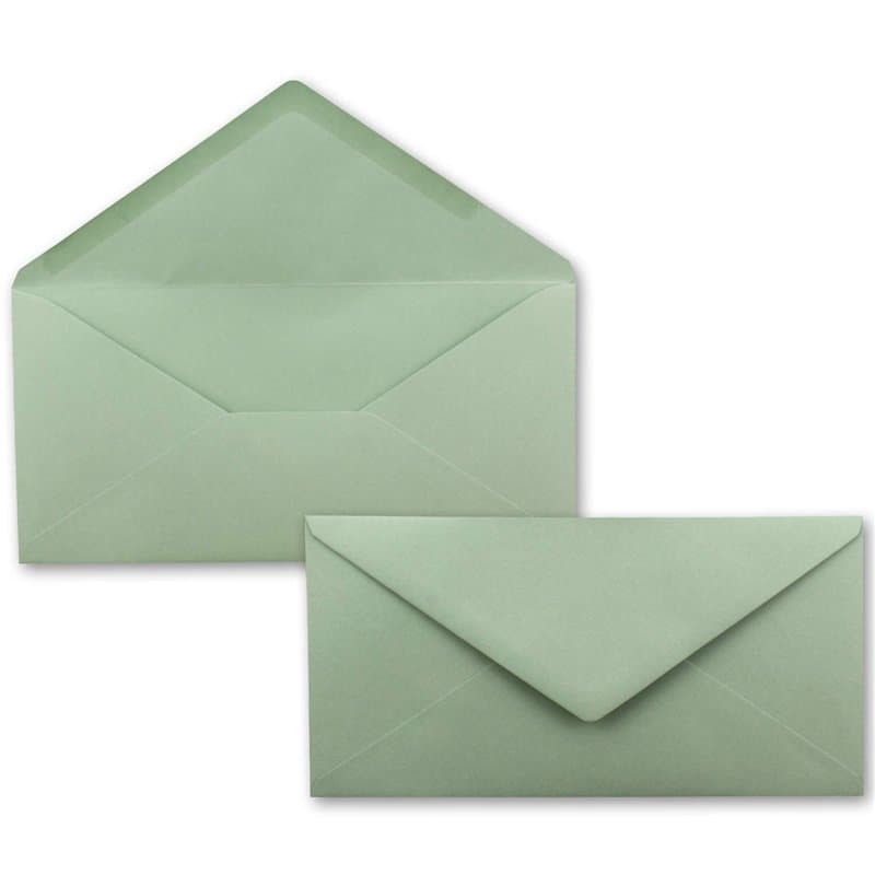 Lot de 75 enveloppes à lettre - Eucalyptus (vert) - DIN long - 110 x 220 mm (11 x 22 cm) - Fermeture humide sans fenêtre - Idéal