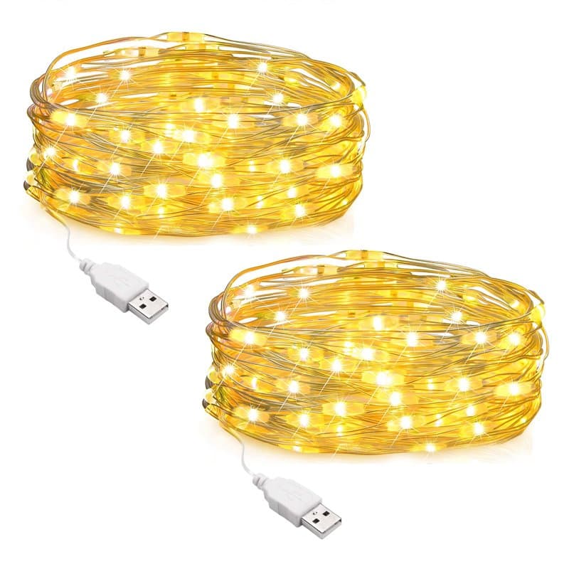 SALCAR Lot de 2 Guirlande Lumineuse Noël à 10M 100 LED et à piles en fil de cuivre pour éclairage intérieur et extérieur, chambr